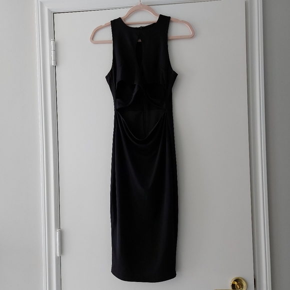 Dance & Marvel Solid Black LBD Stretch Cutout Midi Dress - Picture 1 of 5